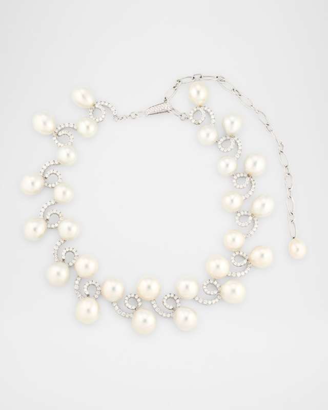 18K White Gold South Sea Pearl Necklace with Diamonds, 18"L